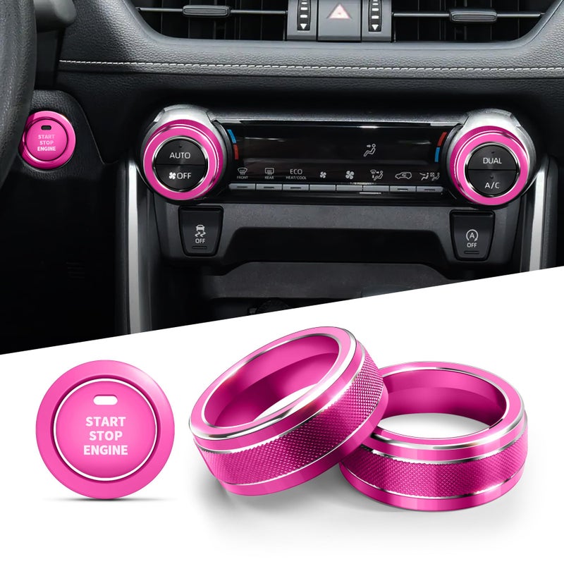 Polodunn for Toyota RAV4 Accessories 2025 2024 2023 2022 2021 2020 2019 -Air Conditioning Knob Covers, Push Start Button Cover Trim Rings 4pcs (Rose Red) - Image 1